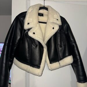 Faux Leather Sherpa Crop Jacket